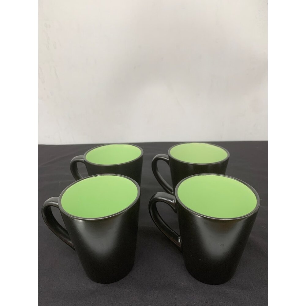 4 Cuisinart Black Lime Green Stoneware Coffee Mugs